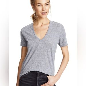 MONROW Gray V-neck Tee T-shirt Cotton Blend Grey Jersey relaxed fit soft Medium